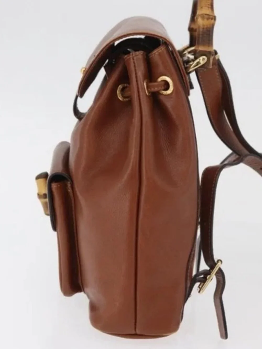 GUCCI Bamboo Mini Backpack Leather Outlet Brown Gold 003 1705 0030 Auth am11663A